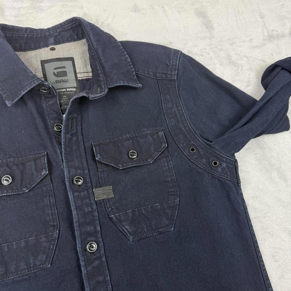 G-Star RAW Indigo Herringbone Denim Shirt Men XS Dark Wash Button Up Workwear - Picture 8 of 9